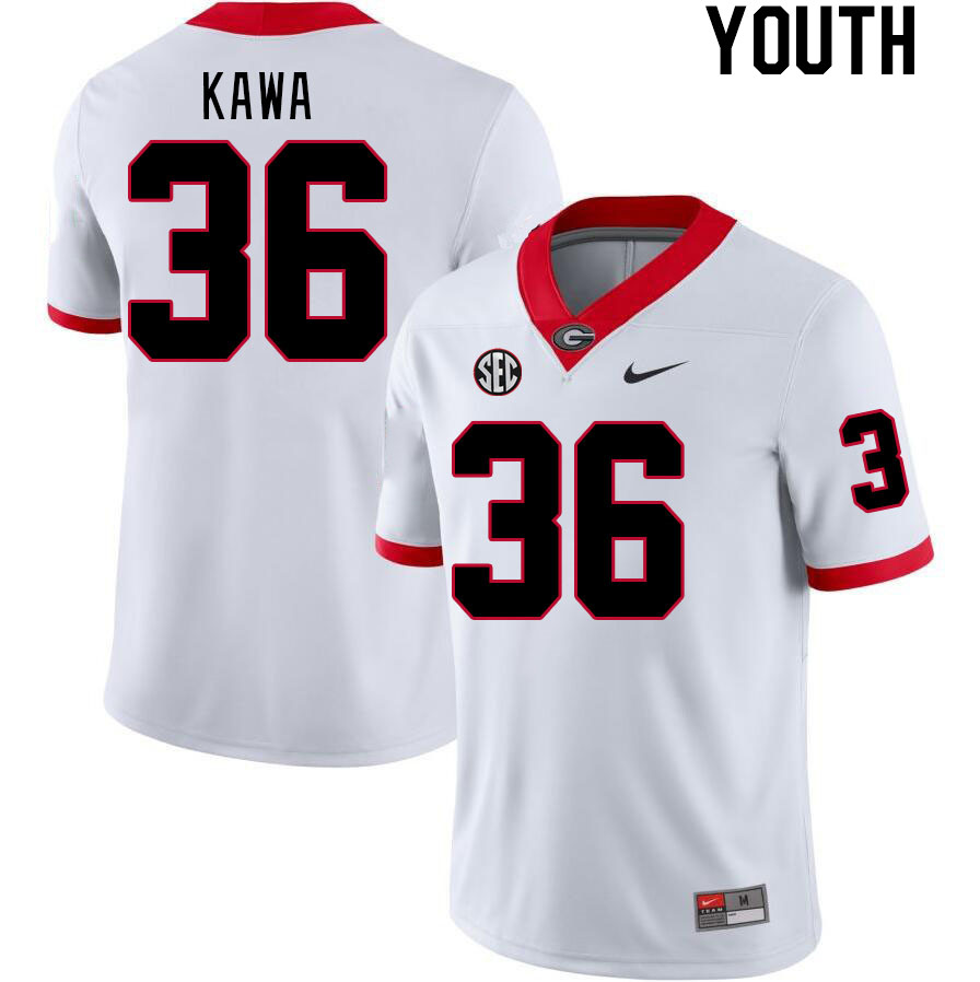 Youth #36 Cameron Kawa Georgia Bulldogs College Football Jerseys Stitched-White - Click Image to Close